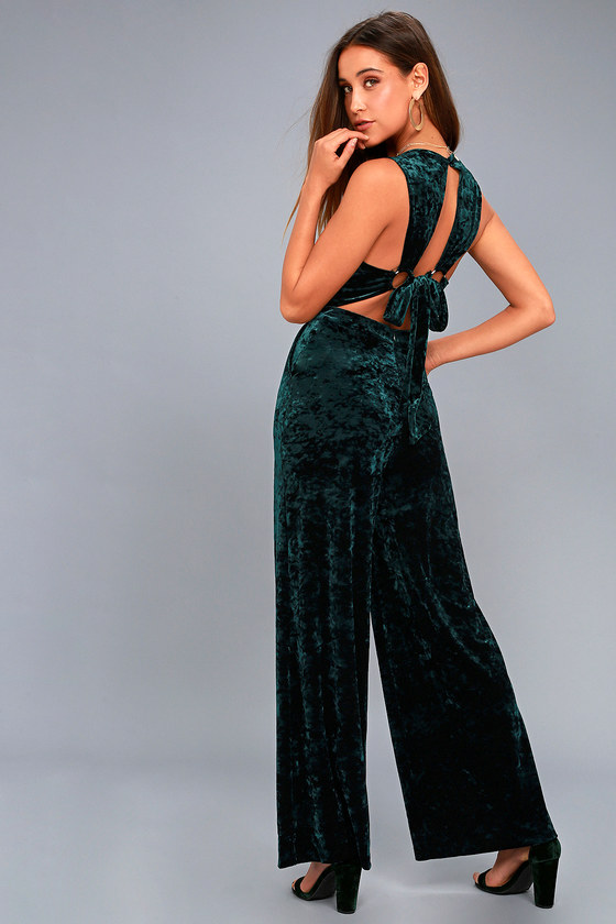 velvet jumpsuit green