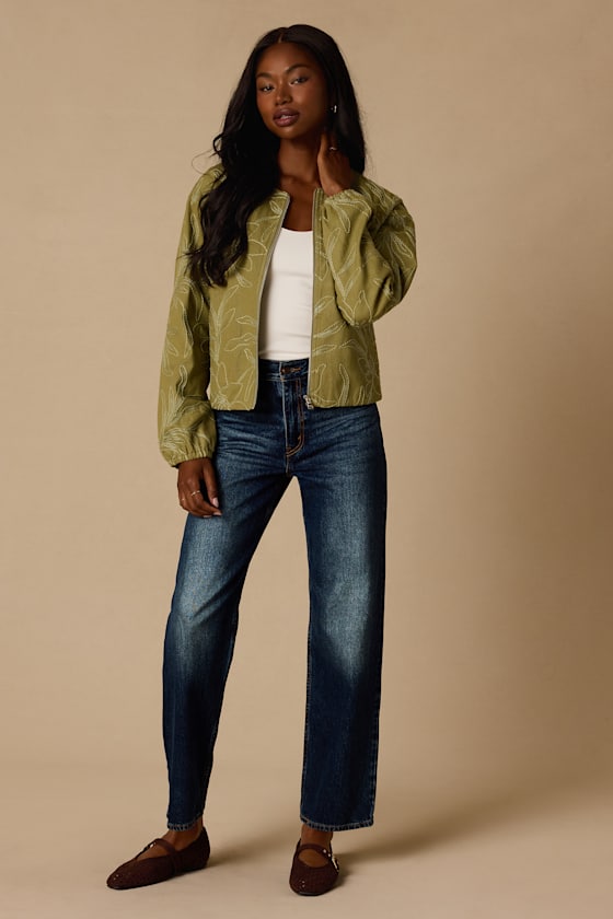 Olina Olive Embroidered Bomber Jacket - thumbnail 3
