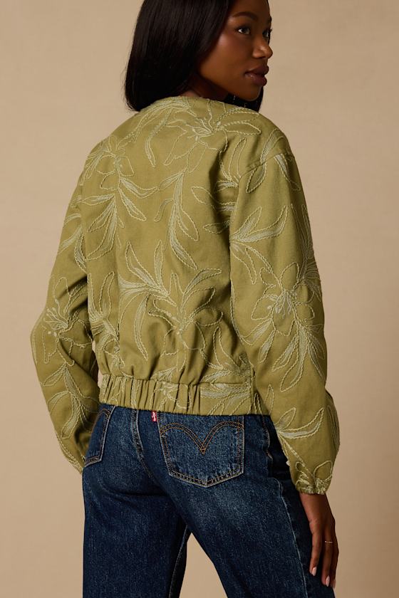 Olina Olive Embroidered Bomber Jacket - thumbnail 4