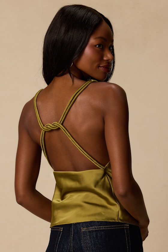 Ariel Olive Satin Cowl Neck Tank Top 2