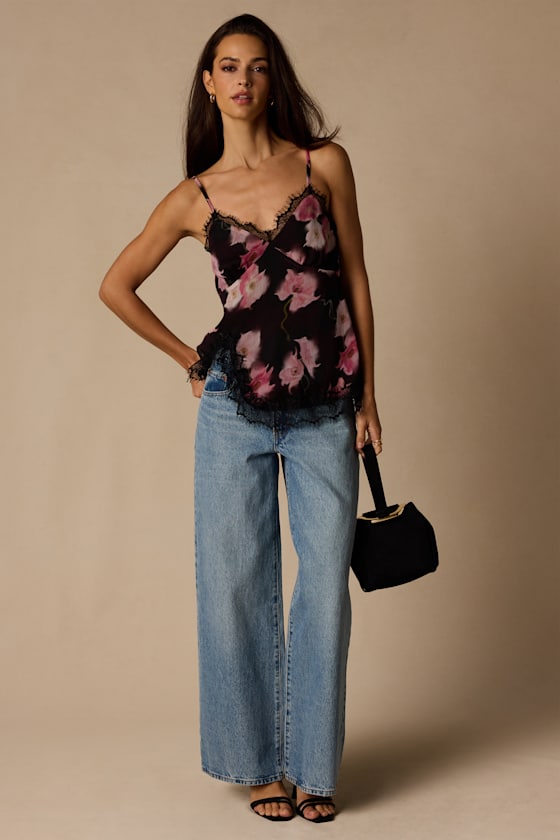 Black Floral Cami - Lace Cami Top - Floral Tank Top - Black Cami