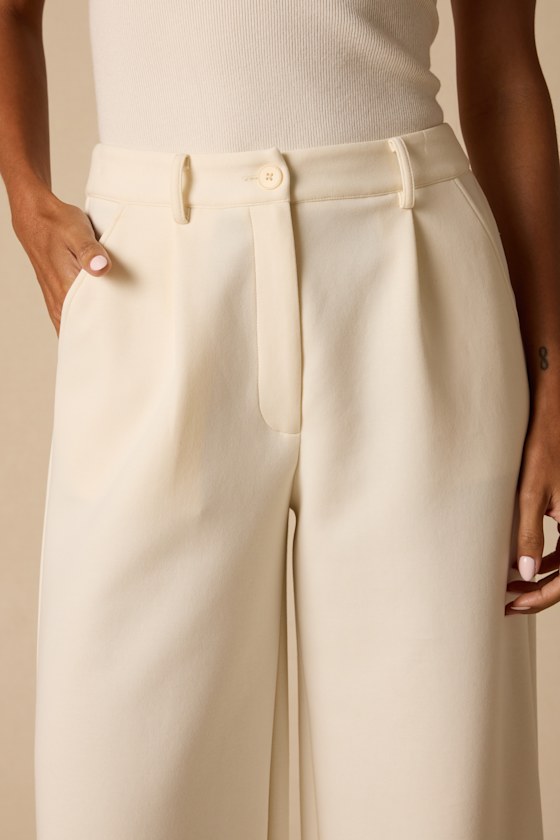 Greta Cream High-Rise Wide-Leg Trousers - thumbnail 5
