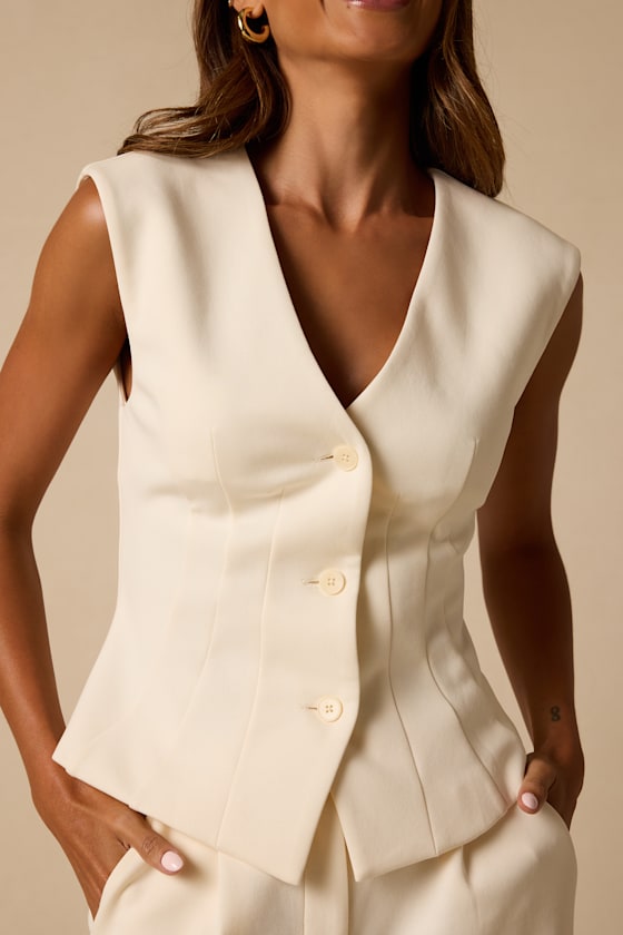 Greta Cream Button-Up Vest Top - thumbnail 5