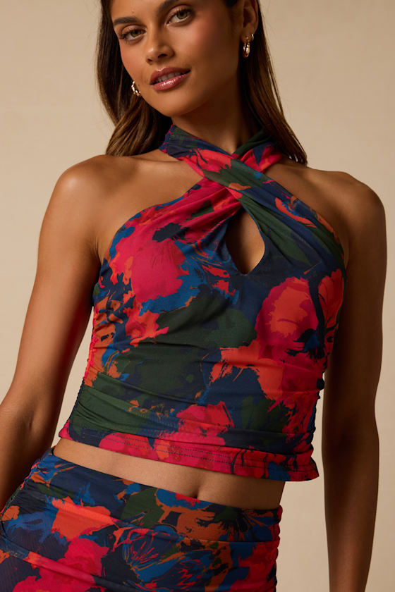 Kasia Navy Multi Mesh Halter Crop Top - thumbnail 4