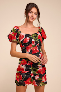 Sahana Black Multi Floral Ruched Mini Dress 1