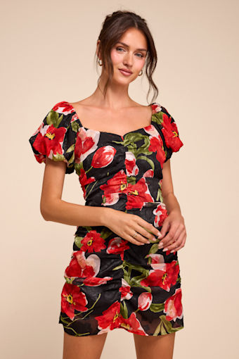 Sahana Black Multi Floral Ruched Mini Dress 1