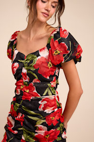 Sahana Black Multi Floral Ruched Mini Dress 7