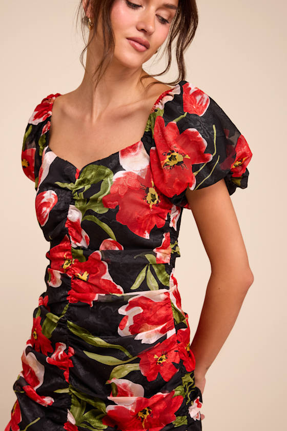 Sahana Black Multi Floral Ruched Mini Dress 7