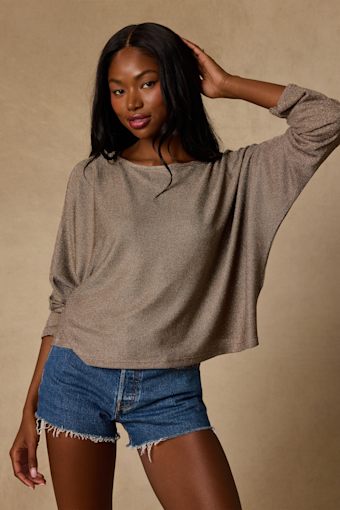 Braylin Taupe Lurex Knit Dolman Sleeve Top 1