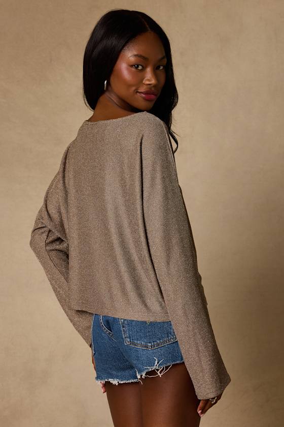 Braylin Taupe Lurex Knit Dolman Sleeve Top 2