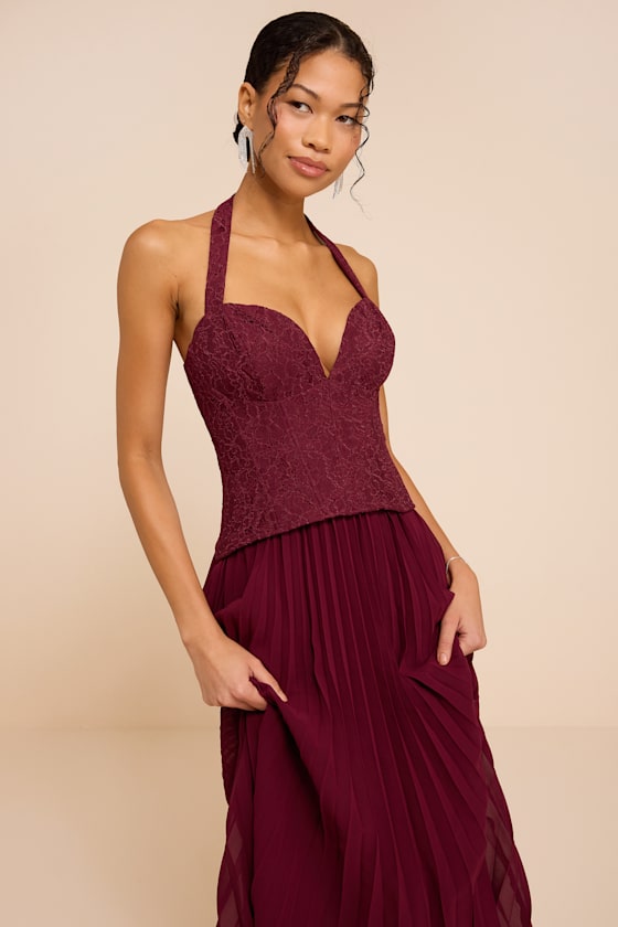 Baylin Burgundy Lace Bustier Midi Dress - thumbnail 5