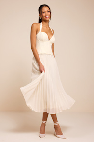 Baylin Ivory Lace Bustier Midi Dress 1