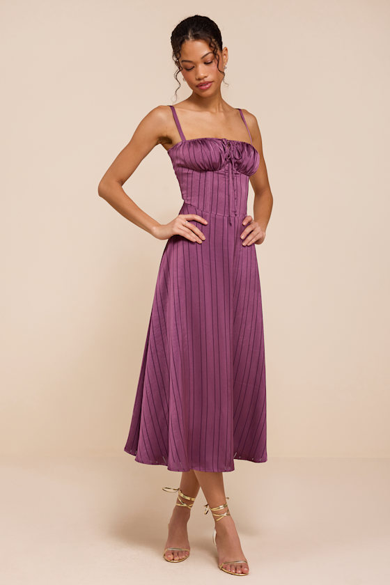 purple stripe dress Purple and White Striped Midi Dress The Kindred Boutique