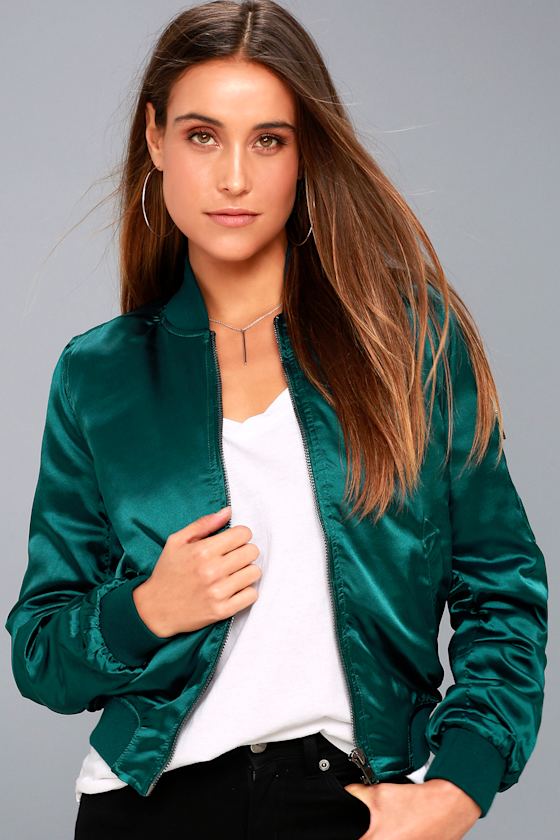 Run this City Teal Blue Satin Bomber Jacket 6