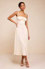 Adlynn Ivory Striped Satin Bustier Midi Dress 1