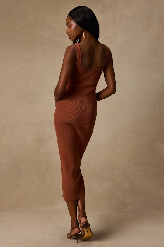 Clairo Light Brown Ribbed Knit Cutout Midi Dress - thumbnail 3