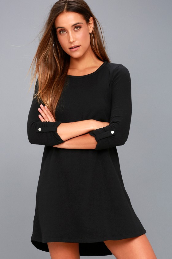 Cute Black Dress - Long Sleeve Dress - Swing Dress - Lulus