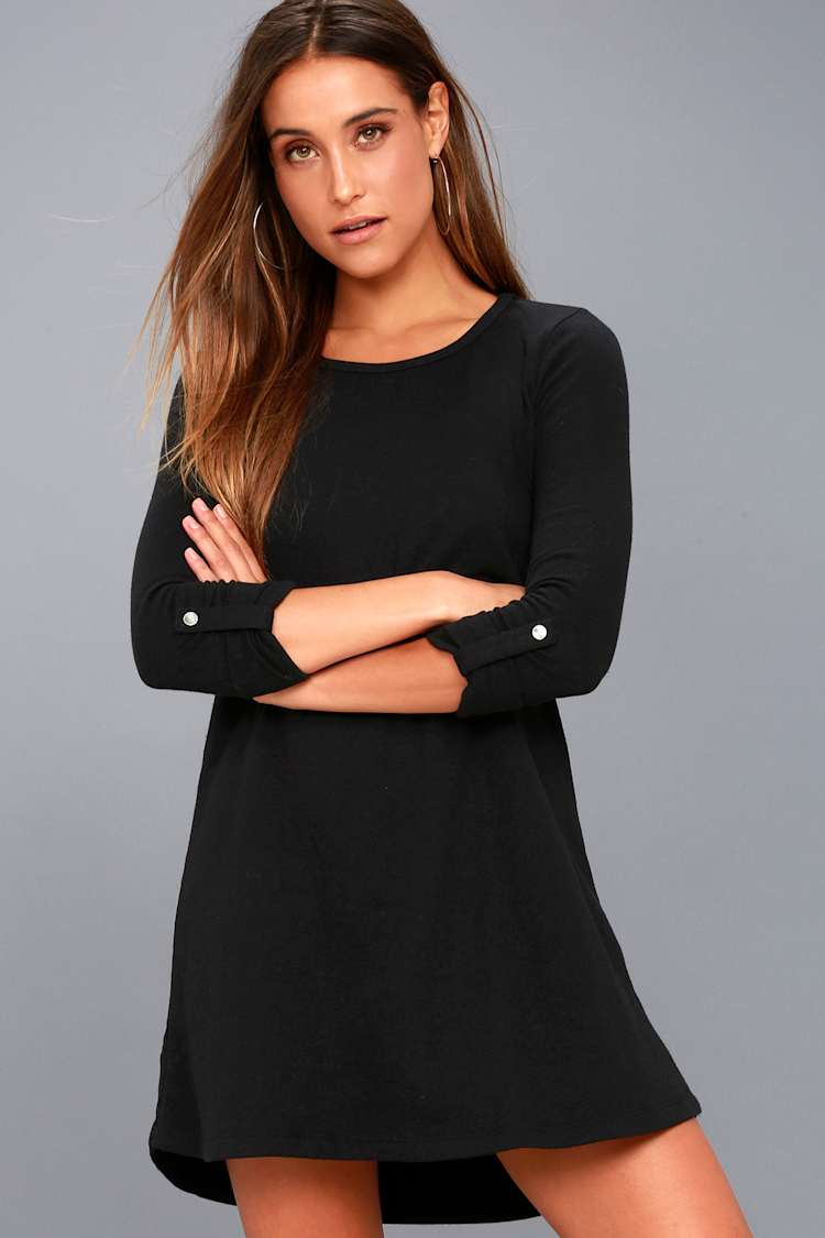 black long sleeve swing dress Unique Vintage Black Long Sleeve Devon Swing Dress XS/0-2