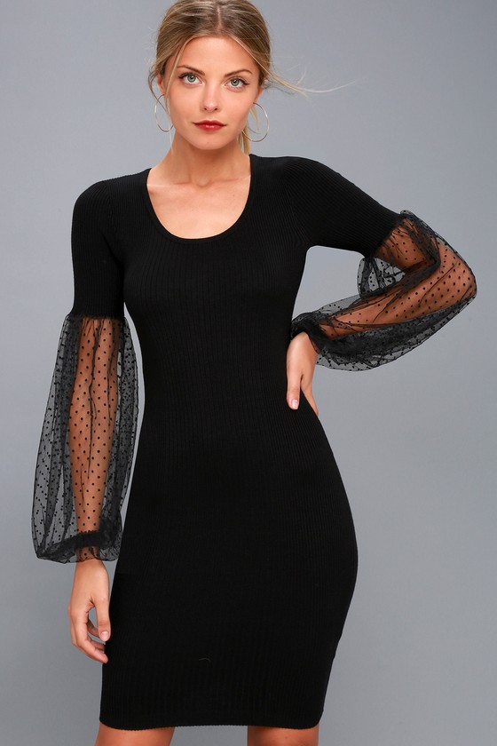 Lost Ink - Black Bodycon Dress - Statement Sleeve Dress - Lulus