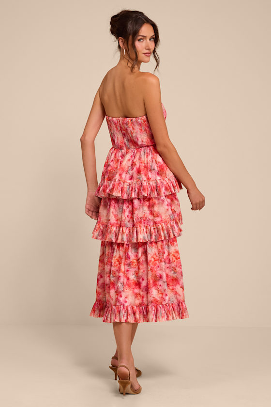 Lou Pink Multi Floral Tiered Midi Dress - thumbnail 3