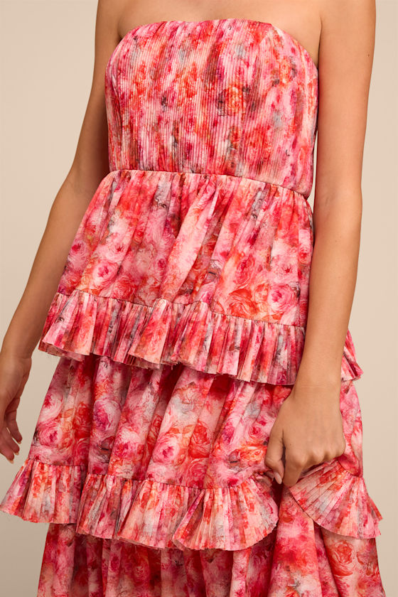 Lou Pink Multi Floral Tiered Midi Dress - thumbnail 5