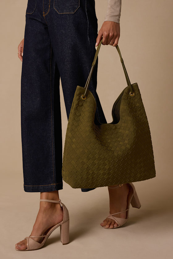 Alba Olive Green Woven Tote Bag 1