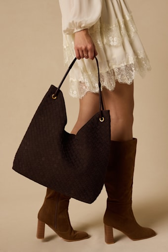 Alba Dark Brown Woven Tote Bag 1