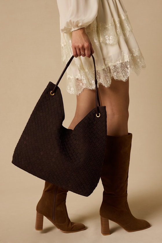 Alba Dark Brown Woven Tote Bag 1
