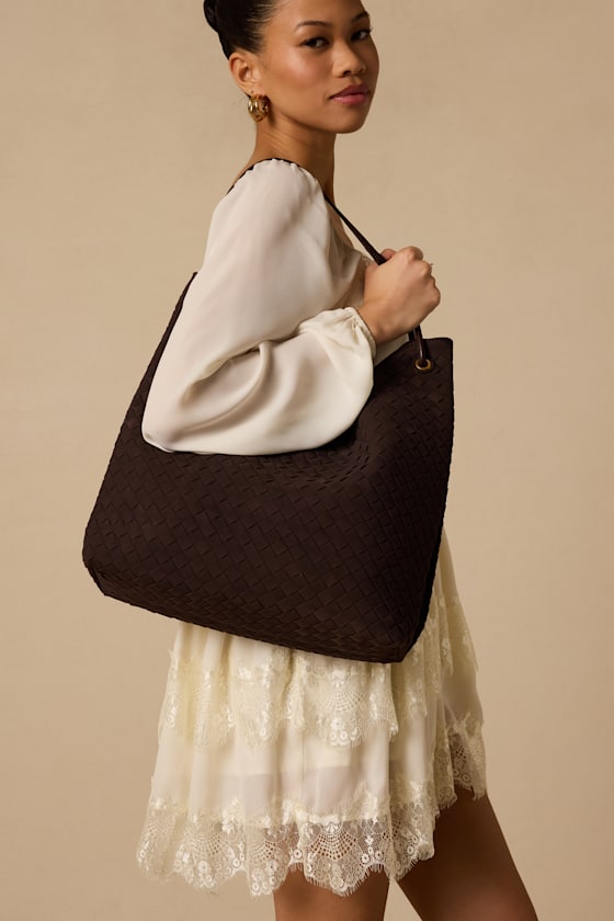 Alba Dark Brown Woven Tote Bag - thumbnail 3