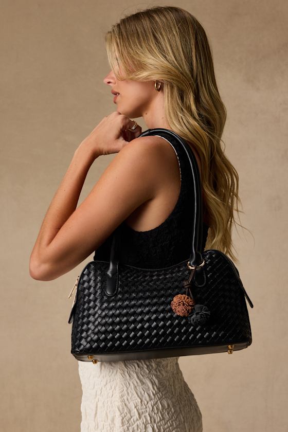Suri Black Woven Shoulder Bag