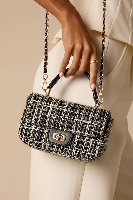 Cassius Black Tweed Crossbody Handbag