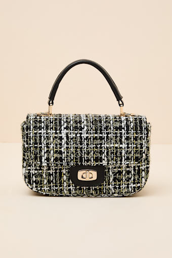 Cassius Black Tweed Crossbody Handbag 1