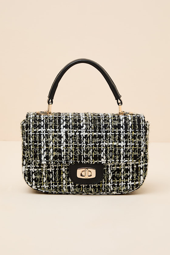 Cassius Black Tweed Crossbody Handbag 1