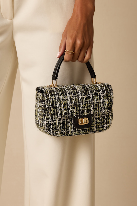 Cassius Black Tweed Crossbody Handbag - thumbnail 3