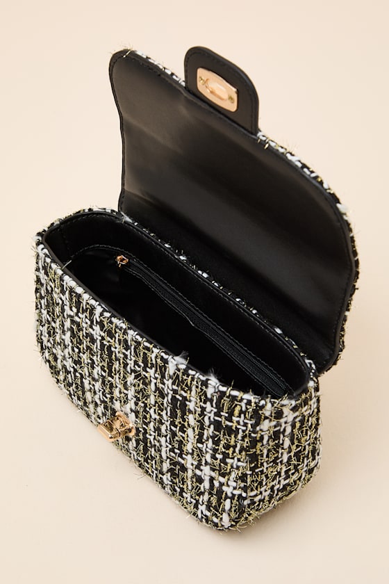 Cassius Black Tweed Crossbody Handbag - thumbnail 6