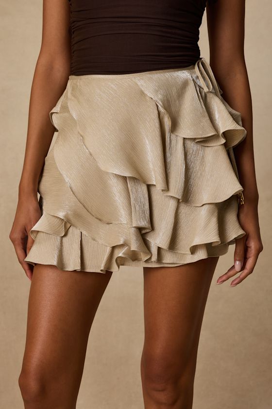 Lois Champagne Lurex Ruffled Mini Skirt - thumbnail 3