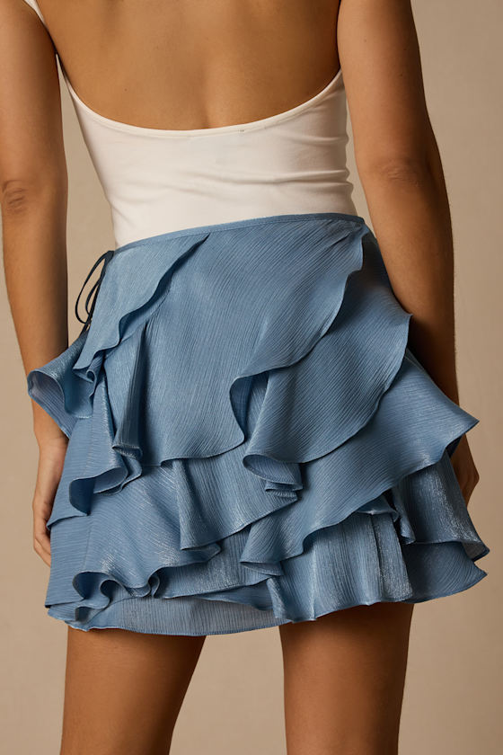Lois Light Blue Lurex Ruffled Mini Skirt 2