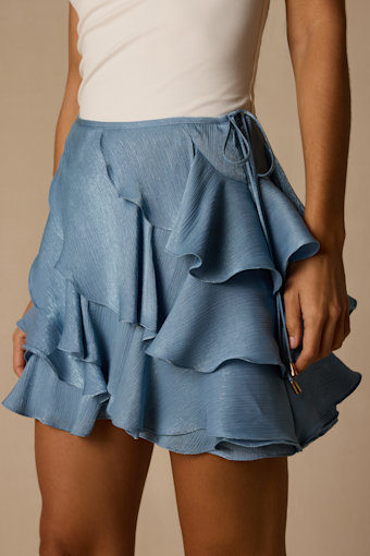 Lois Light Blue Lurex Ruffled Mini Skirt 3