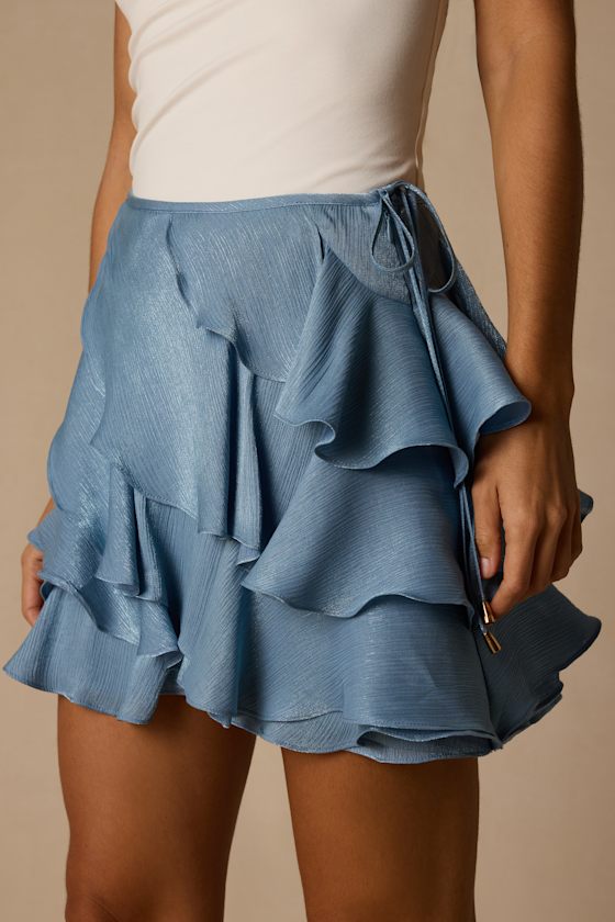 Lois Light Blue Lurex Ruffled Mini Skirt 3