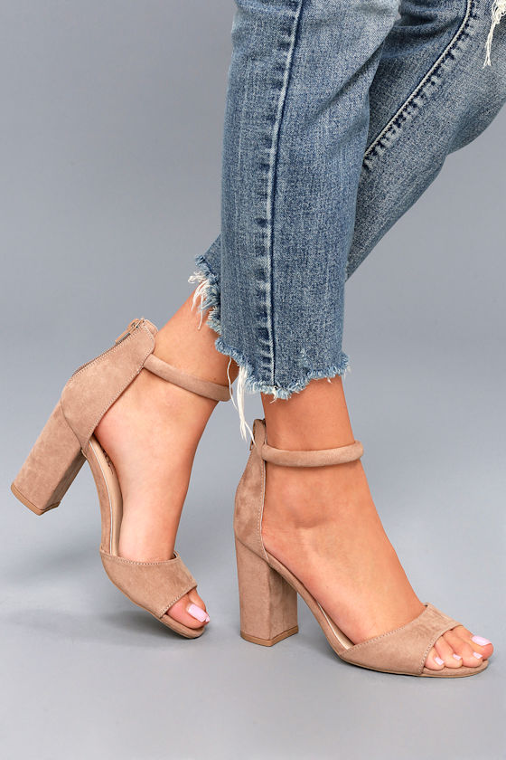 Taupe Suede Shoes - Taupe Heels - Ankle Strap Heels - $27.00