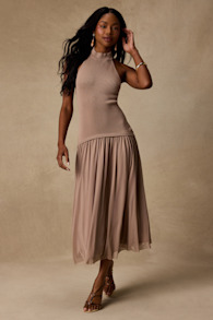 Drusilla Taupe Drop Waist Midi Dress 1