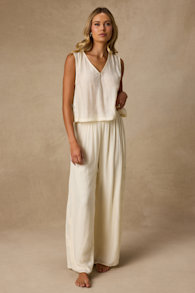 June Cream Crochet Lace Wide-Leg Pants 1