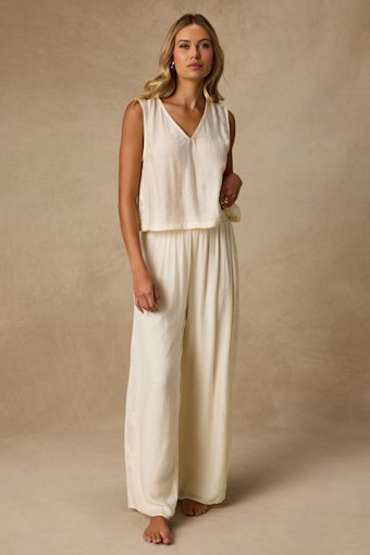 June Cream Crochet Lace Wide-Leg Pants 1