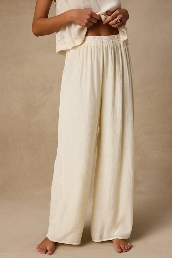 June Cream Crochet Lace Wide-Leg Pants 2
