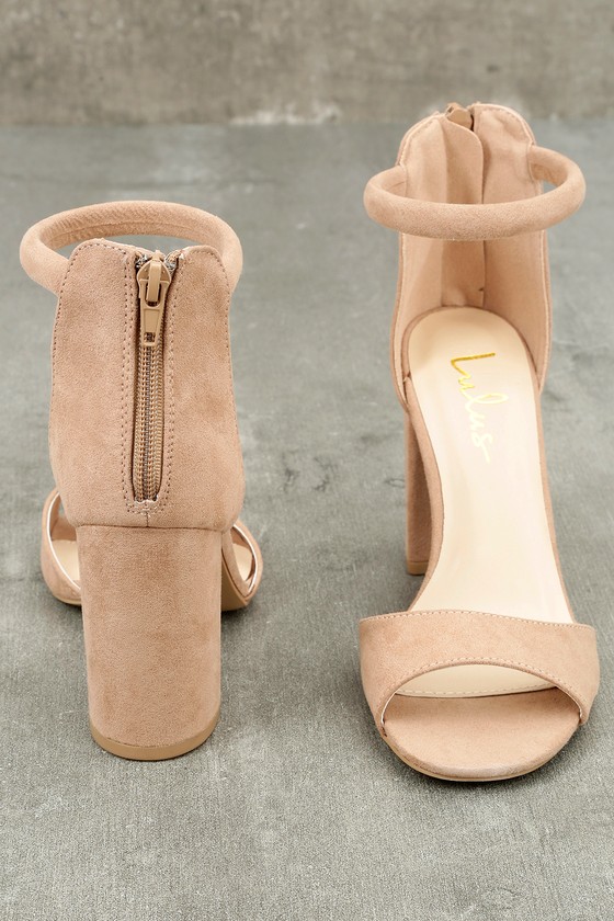 taupe suede ankle strap heels