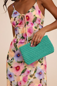 Silfra Teal Green Beaded Crossbody Clutch 1