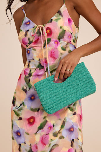Silfra Teal Green Beaded Crossbody Clutch 1