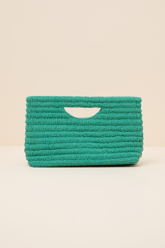 Silfra Teal Green Beaded Crossbody Clutch 2