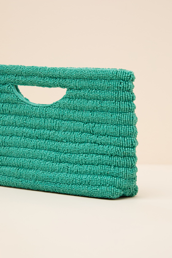 Silfra Teal Green Beaded Crossbody Clutch - thumbnail 6