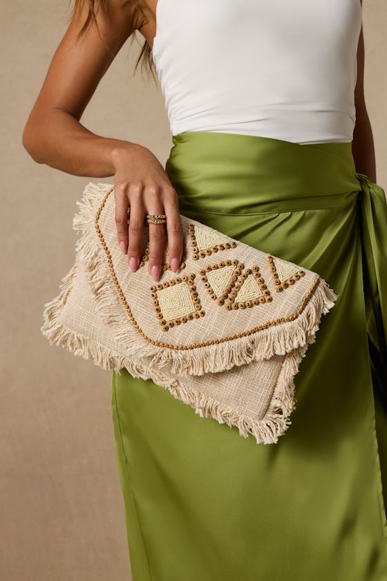 Haisley Cream Woven Beaded Clutch - thumbnail 3